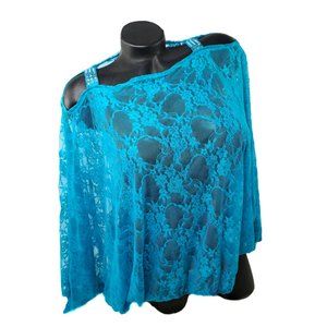 Turquoise Lace Boho Flowy Tunic Top ~ Swarovski Cry.